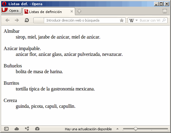 lista de definición en navegador