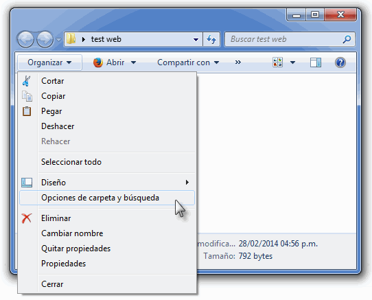 Opciones de carpeta.